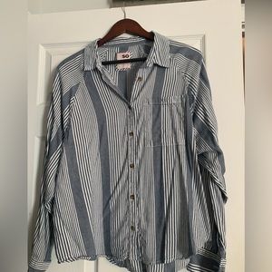 SO Button down long sleeve Blue Jean look striped shirt